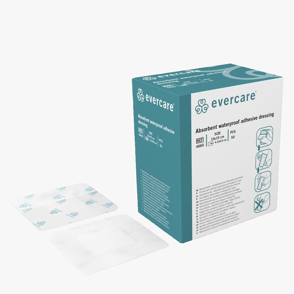 Absorbent quick dressing - Evercare Absorbent waterproof adhesive dressing - 10x10cm 50pcs